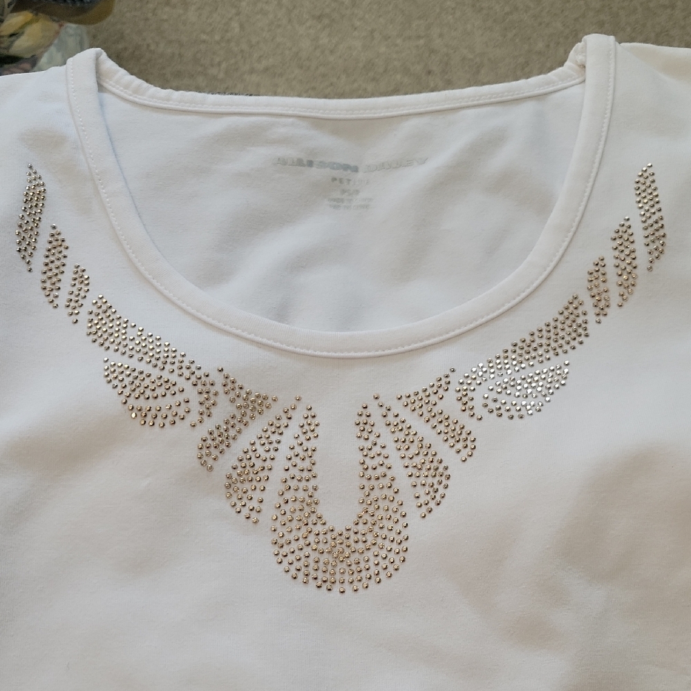 White Embellished PS Top. Allison Daley. Round Neck. NWT